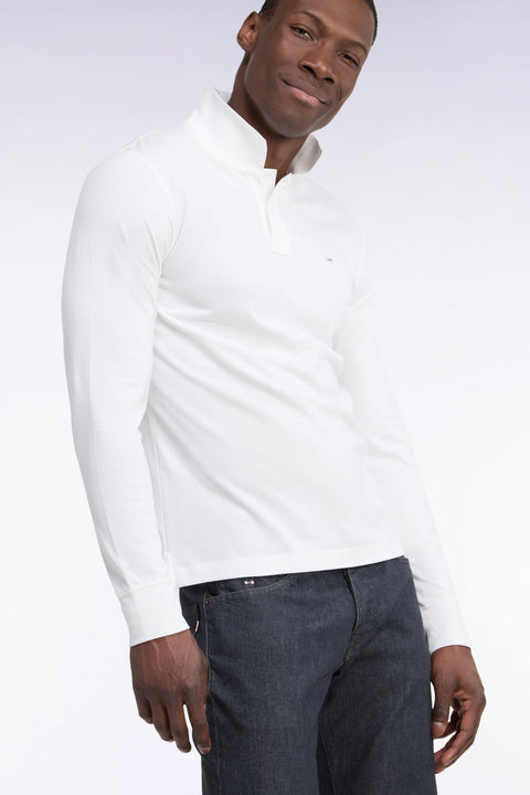 White Pima cotton long-sleeved straight-cut polo shirt - Image 1