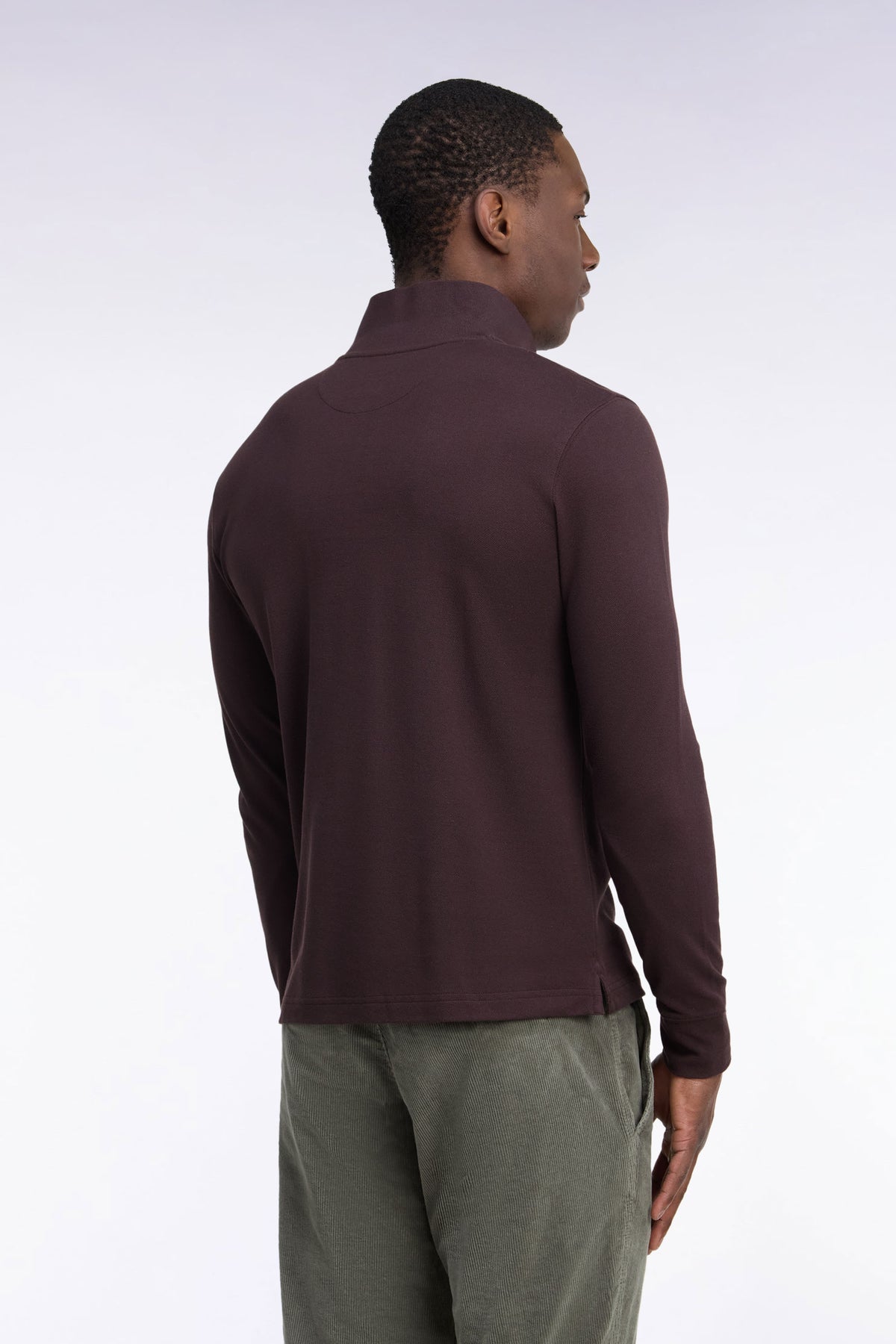 Polo manches longues en coton Pima marron coupe droite