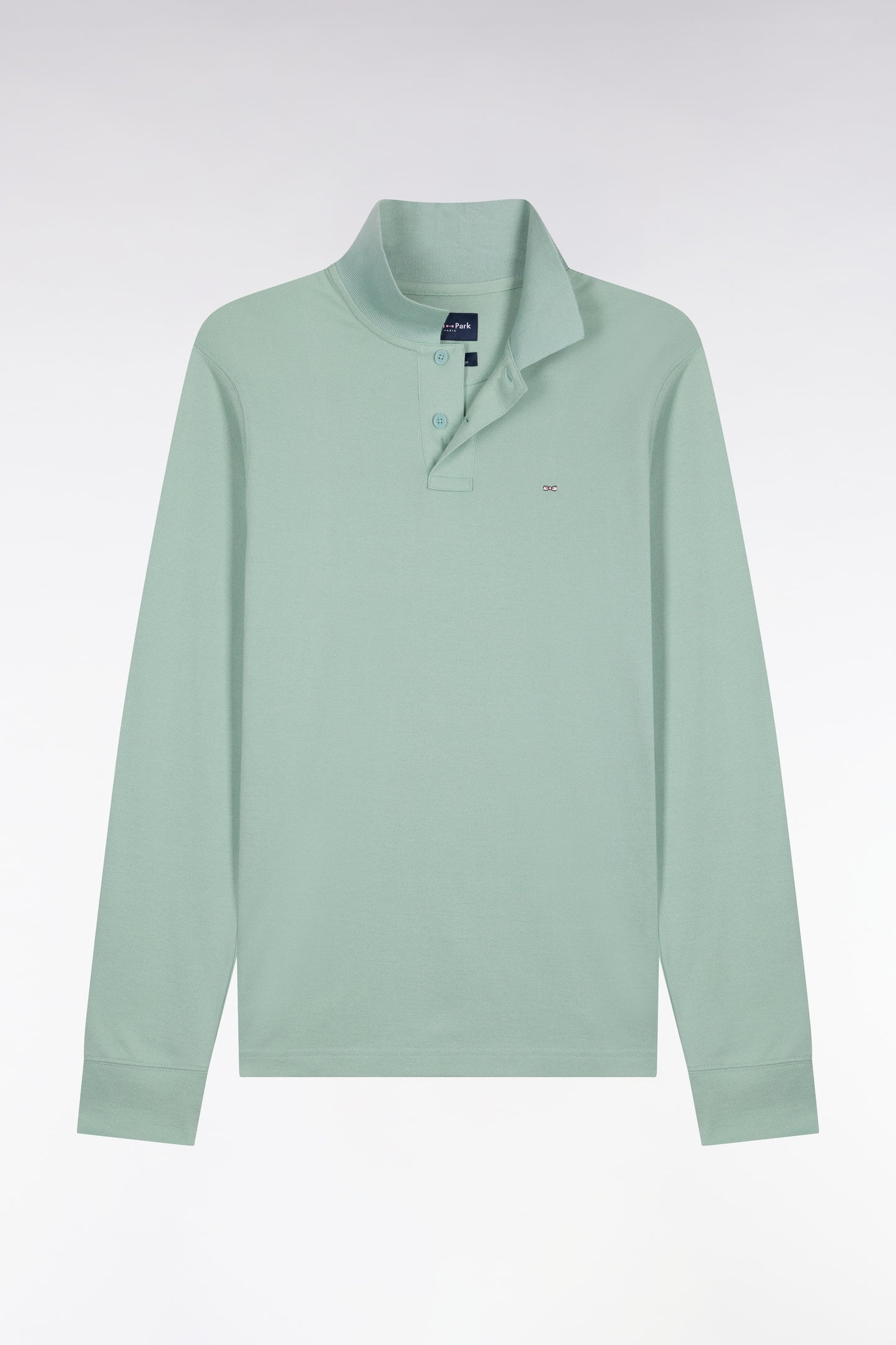 Green Pima cotton long-sleeved straight-cut polo shirt