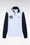 XV de France white two-tone combed cotton piqué long-sleeved polo shirt