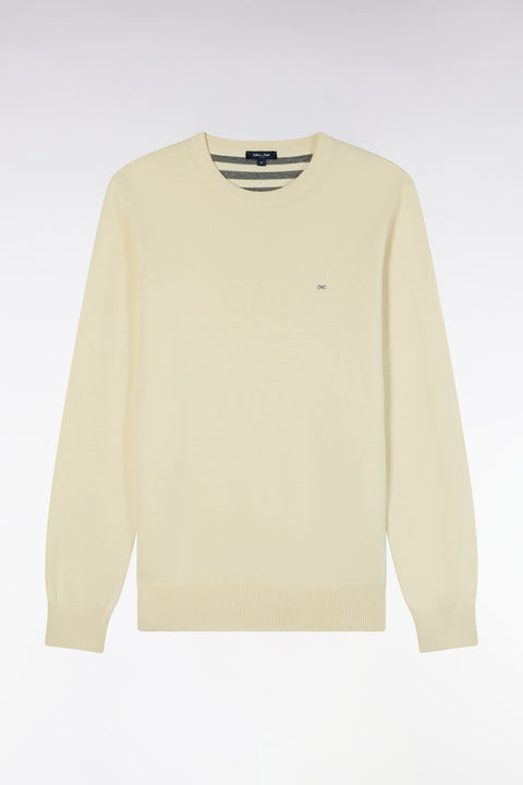 Round neck sweater in ecru wool and cotton, straight cut - Image 2
