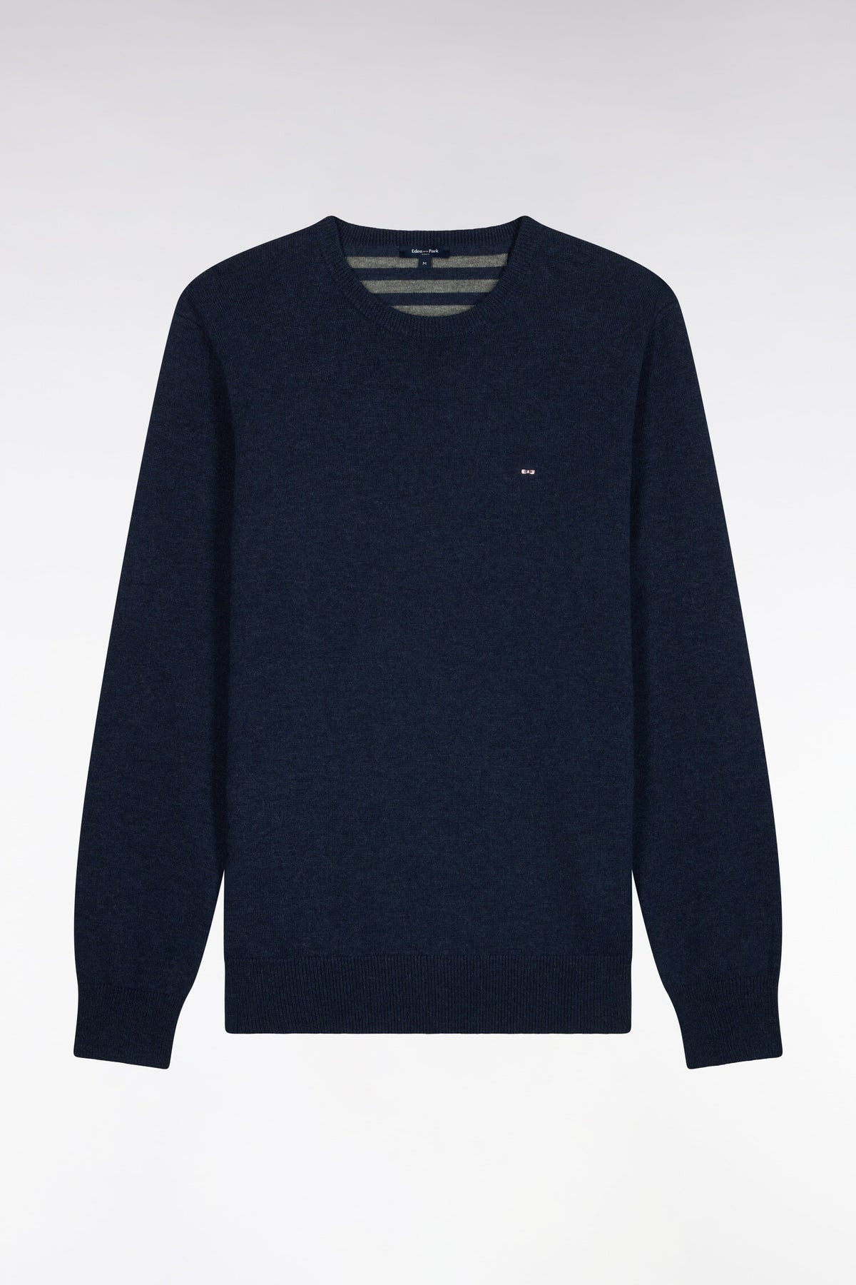 Round neck sweater in blue wool and cotton, straight cut