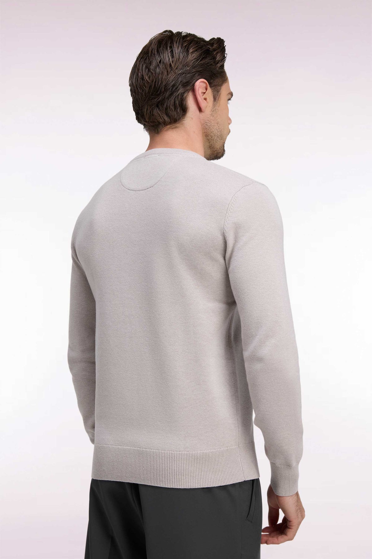 Gray wool and cotton round-neck straight-cut sweater