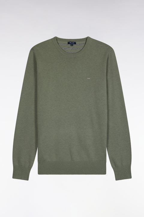 Round neck sweater in olive green wool and cotton, straight cut - Image 2