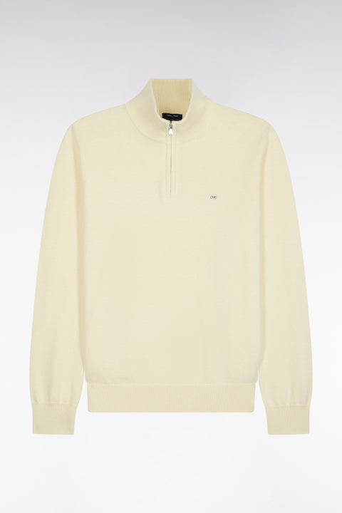 Straight cut wool and ecru cotton trucker neck sweater - Image 2