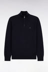 Straight cut navy wool and cotton trucker neck sweater
