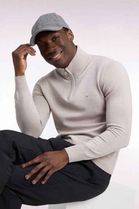 Straight cut gray wool and cotton trucker neck sweater - Image 1