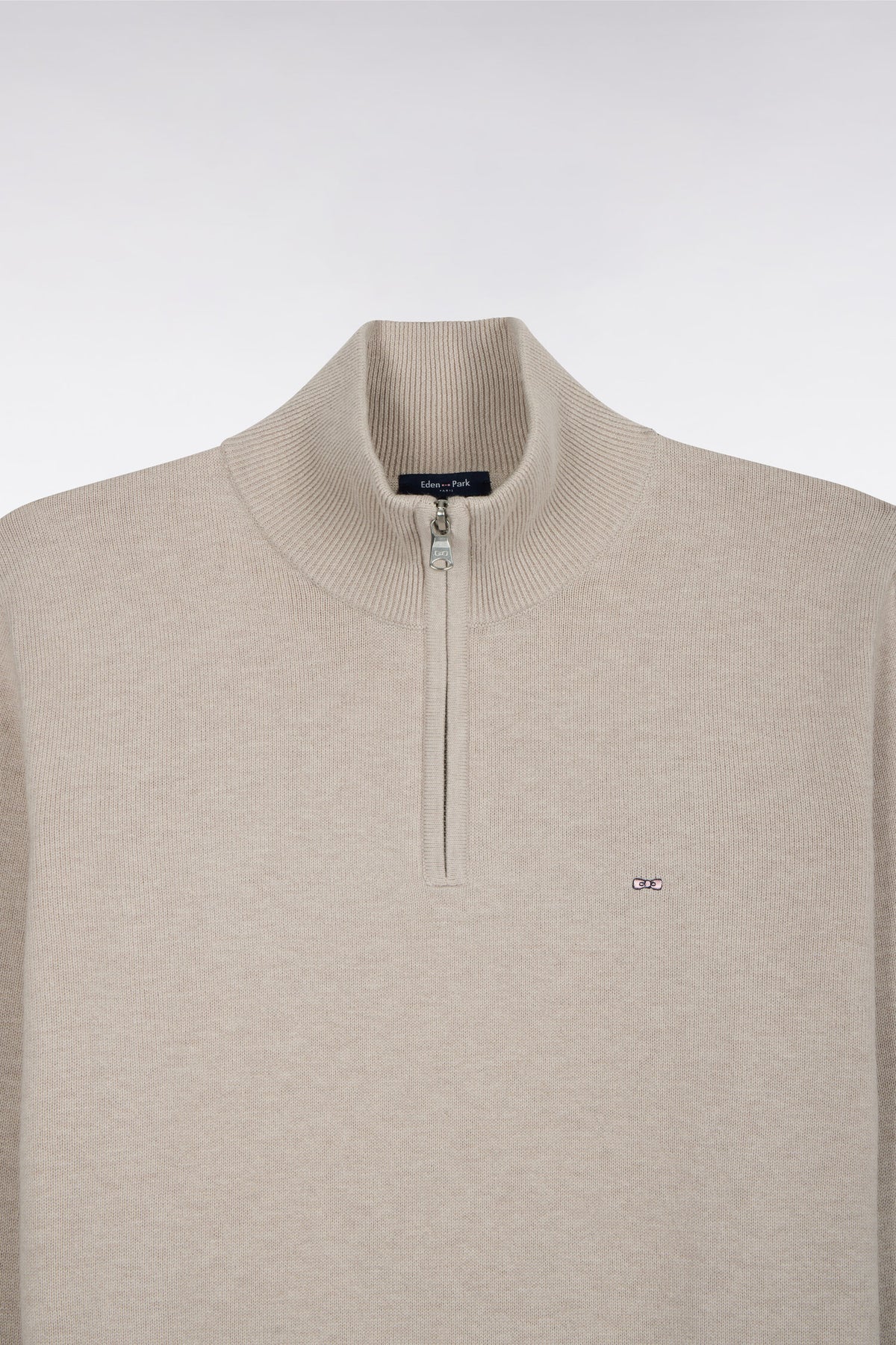 Straight cut gray wool and cotton trucker neck sweater