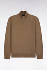 Straight cut brown wool and cotton trucker neck sweater