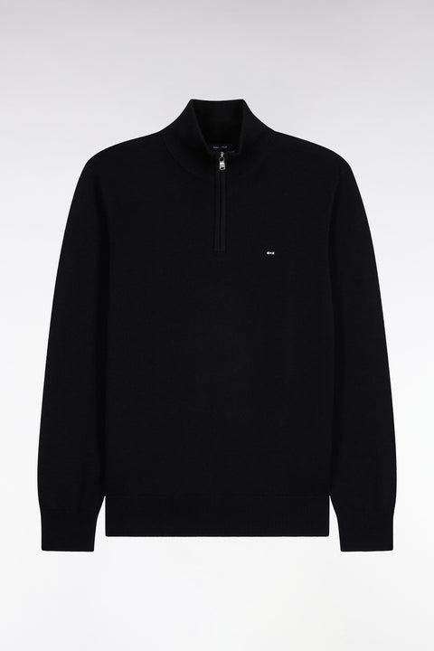 Pull col camionneur en laine et coton noir coupe droite - Image 2
