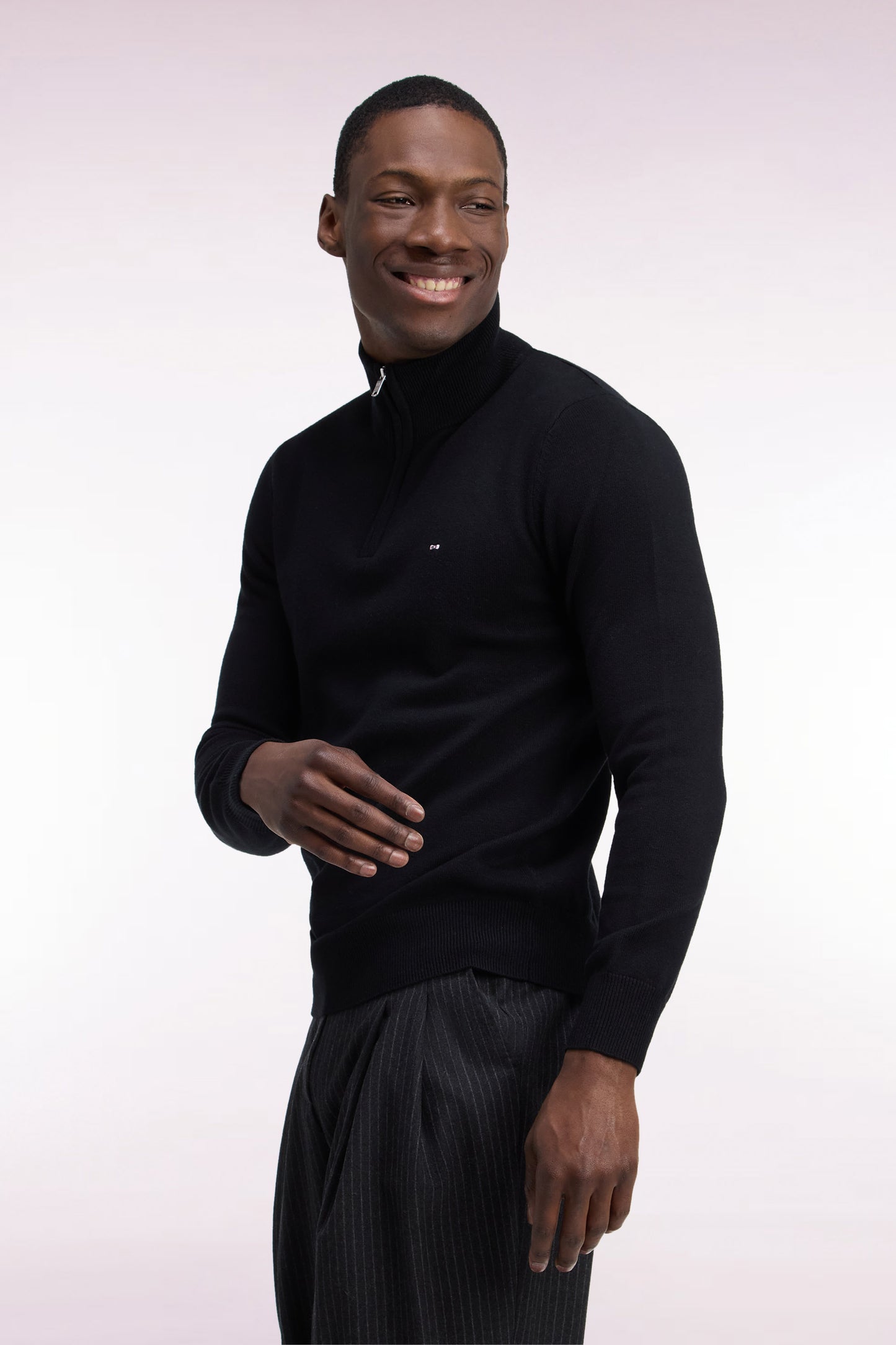Pull col camionneur en laine et coton noir coupe droite