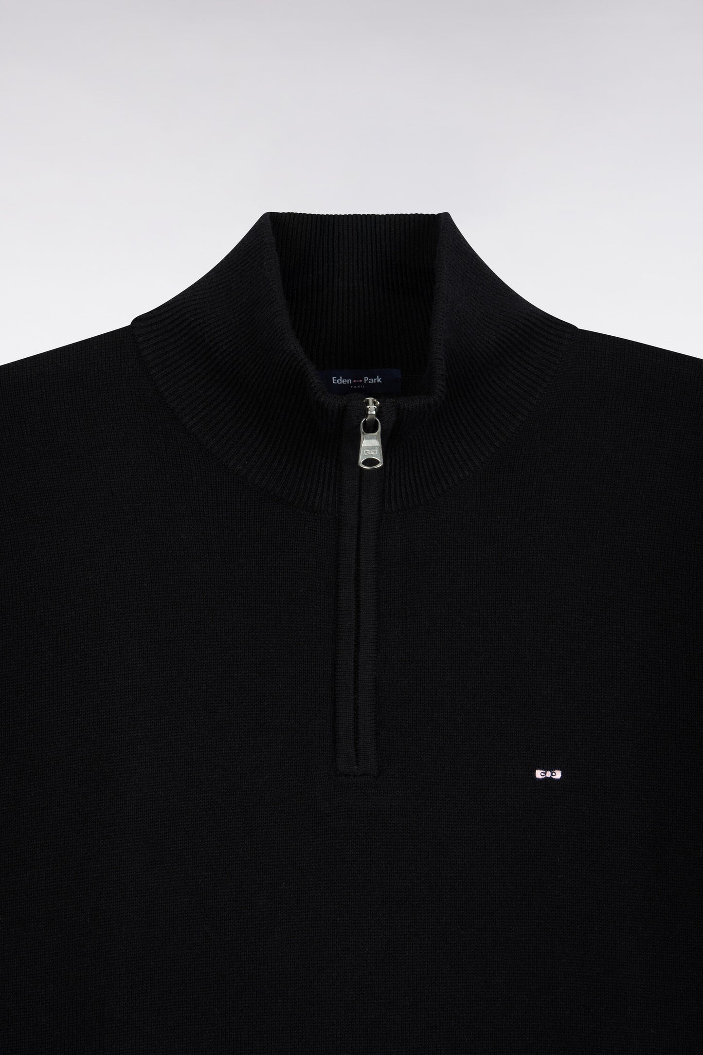 Pull col camionneur en laine et coton noir coupe droite