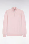 Straight cut pink wool and cotton trucker neck sweater