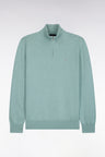 Straight cut water green wool and cotton trucker neck sweater