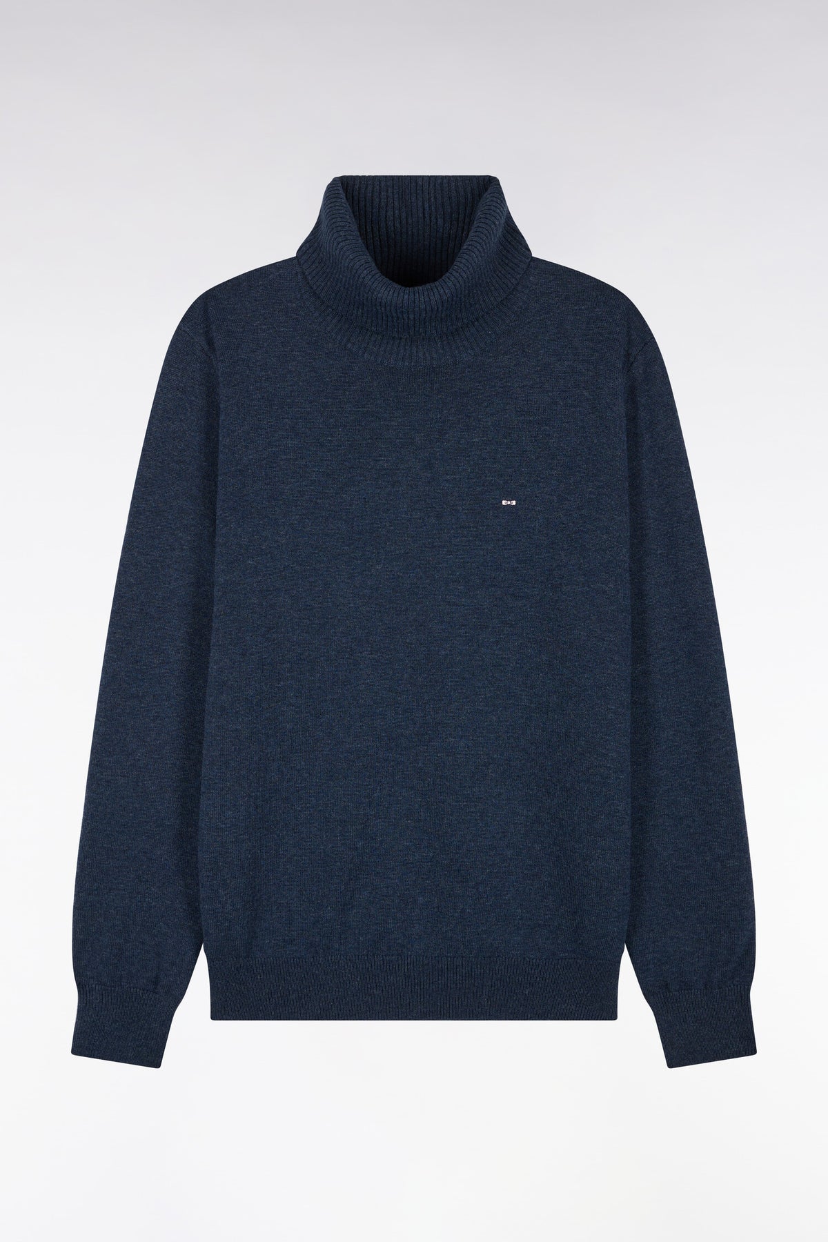 Straight cut blue wool and cotton turtleneck sweater