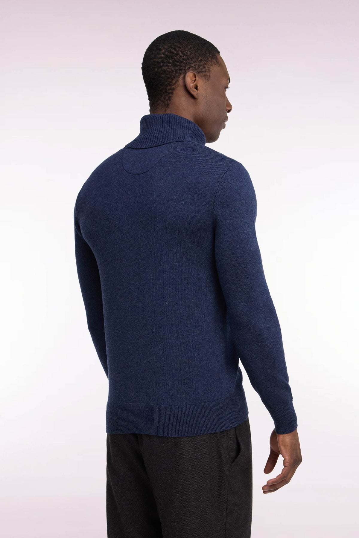 Straight cut blue wool and cotton turtleneck sweater