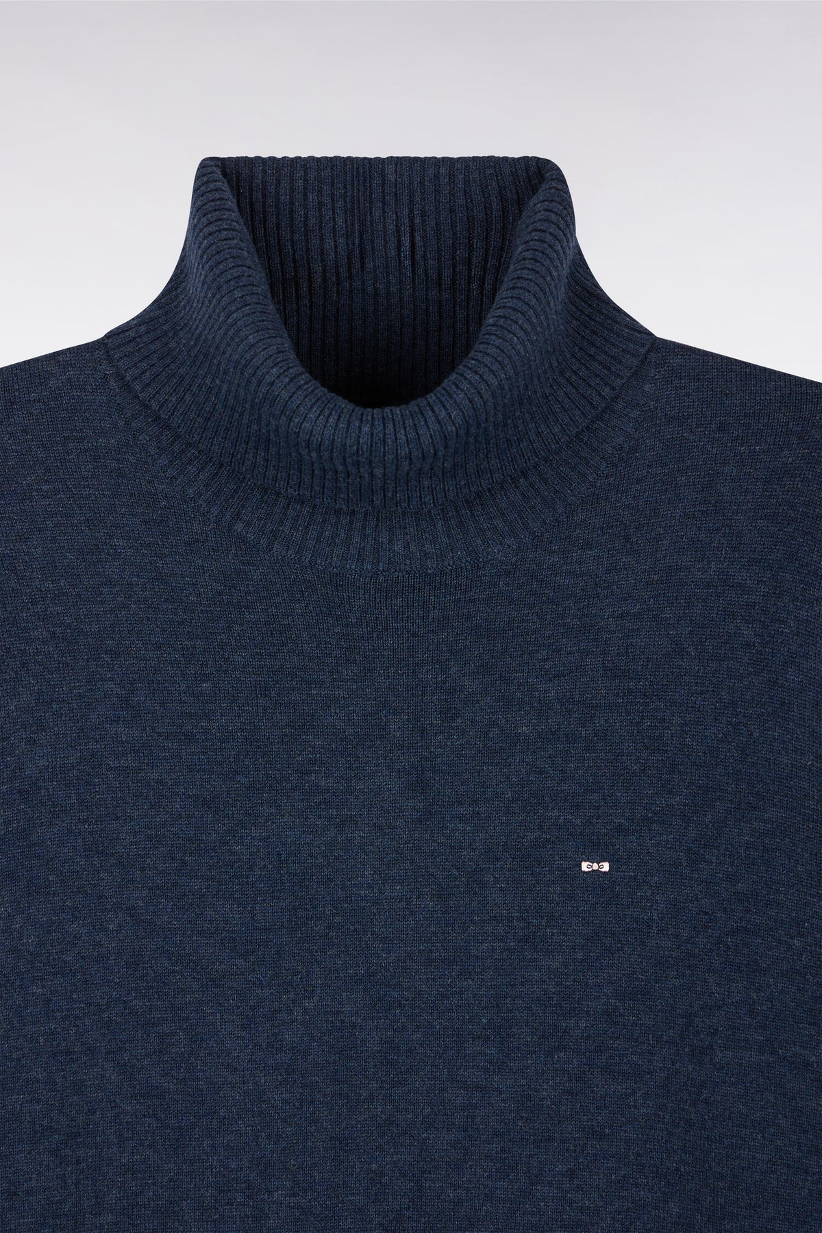 Straight cut blue wool and cotton turtleneck sweater
