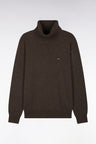 Straight cut brown wool and cotton turtleneck sweater
