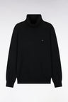 Straight cut black wool and cotton turtleneck sweater