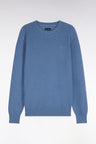 Blue cotton round-neck straight-cut sweater