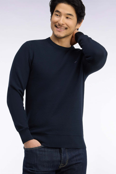 Pull col rond en coton marine coupe droite - Image 1