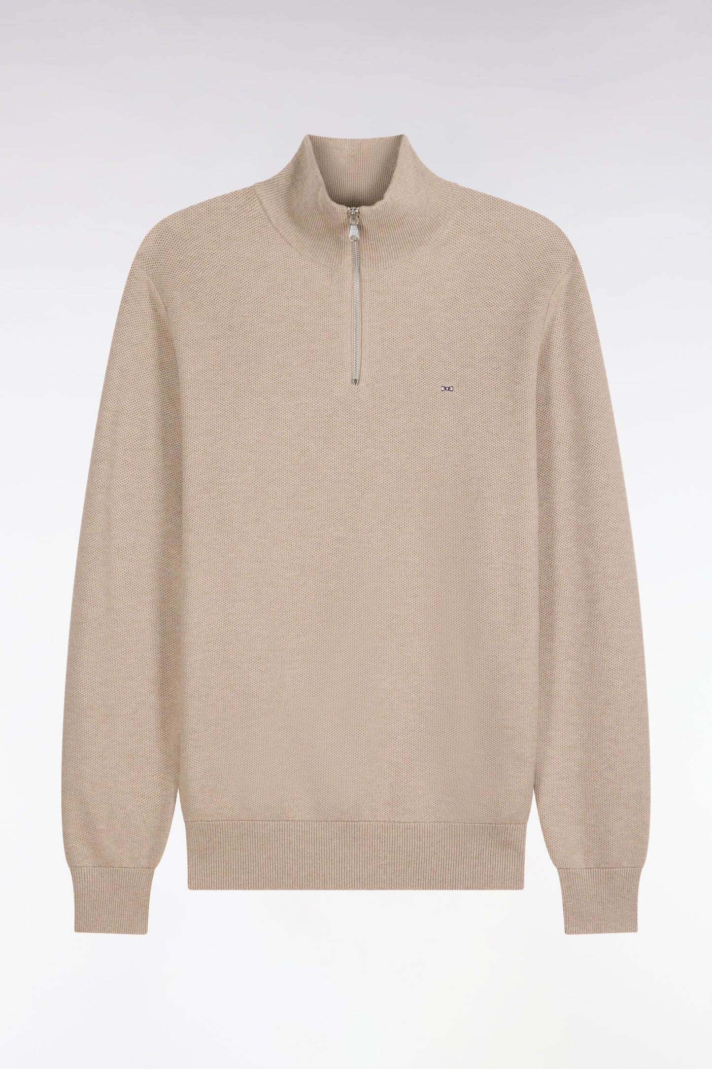 Pull col camionneur en coton beige coupe droite
