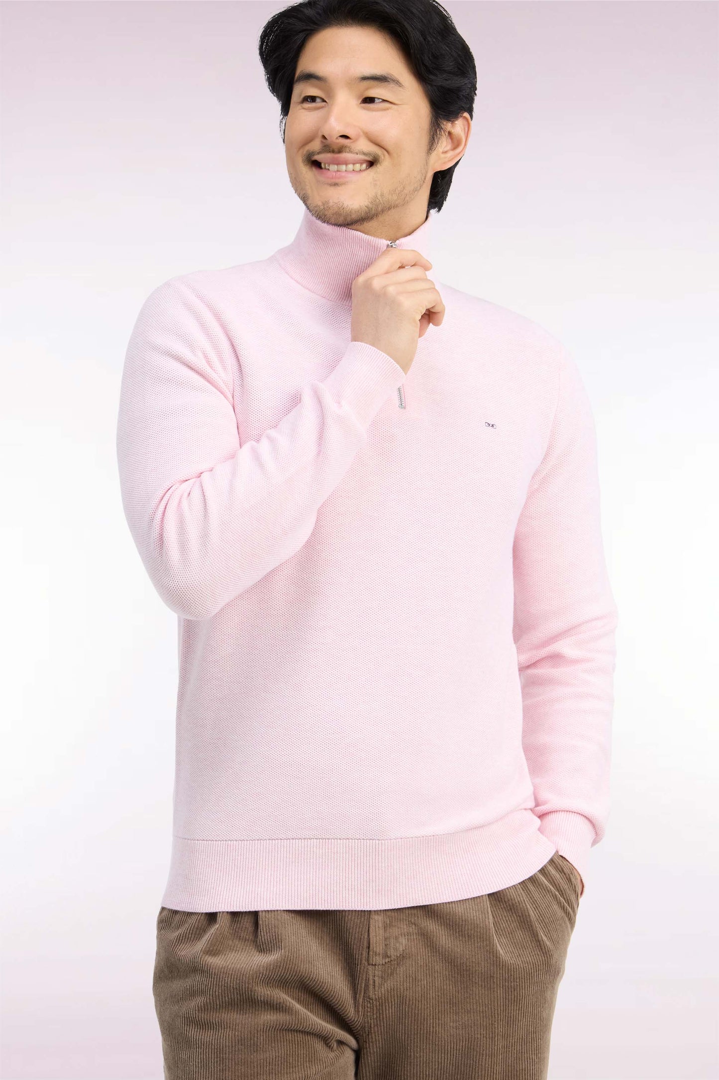 Pull col camionneur en coton rose coupe droite