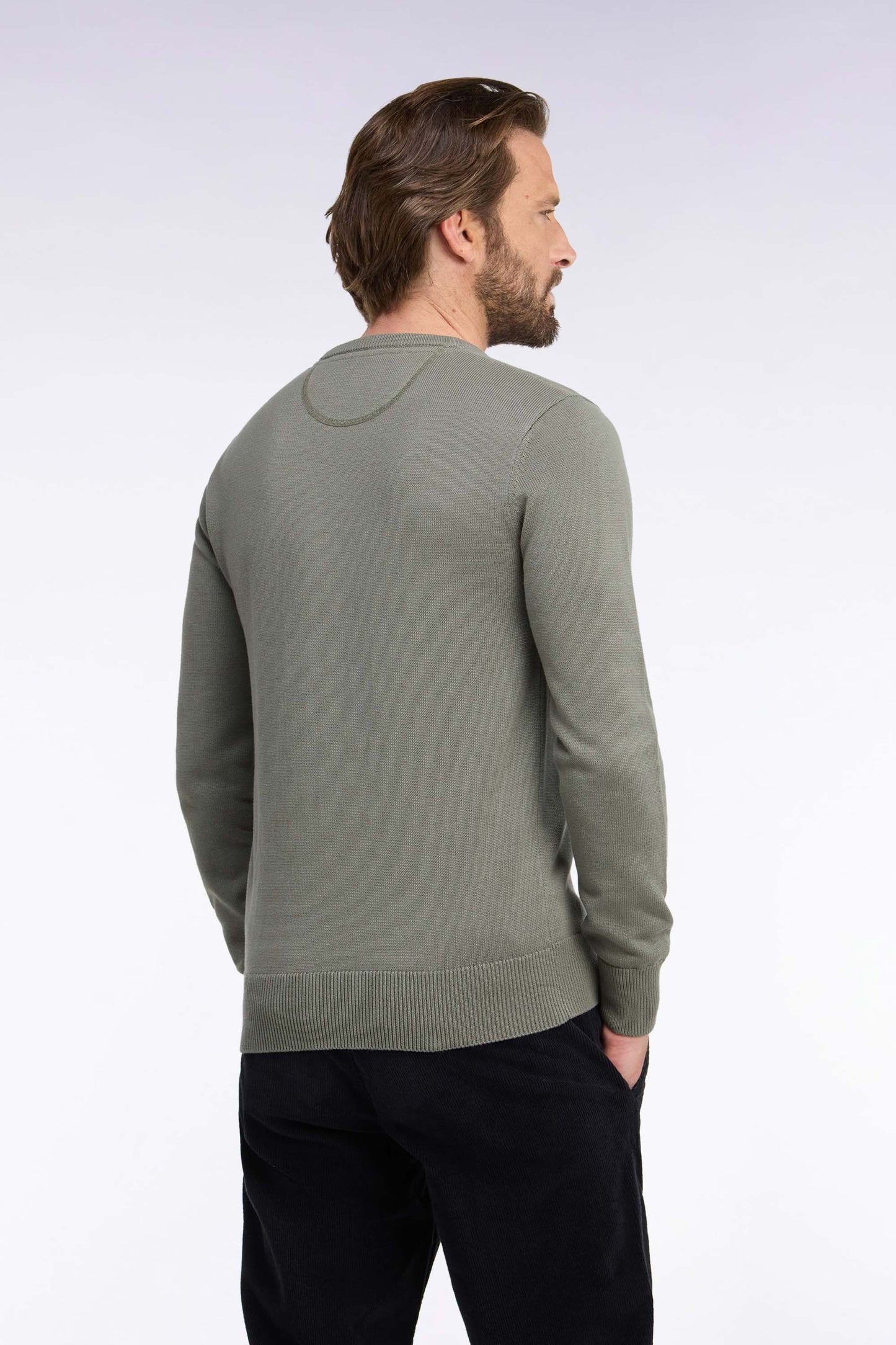 Pull à col rond en coton kaki