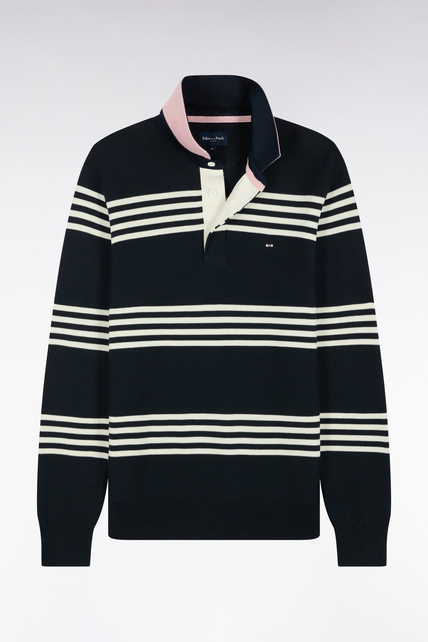 Pull à col maillot en coton écru et marine coupe droite