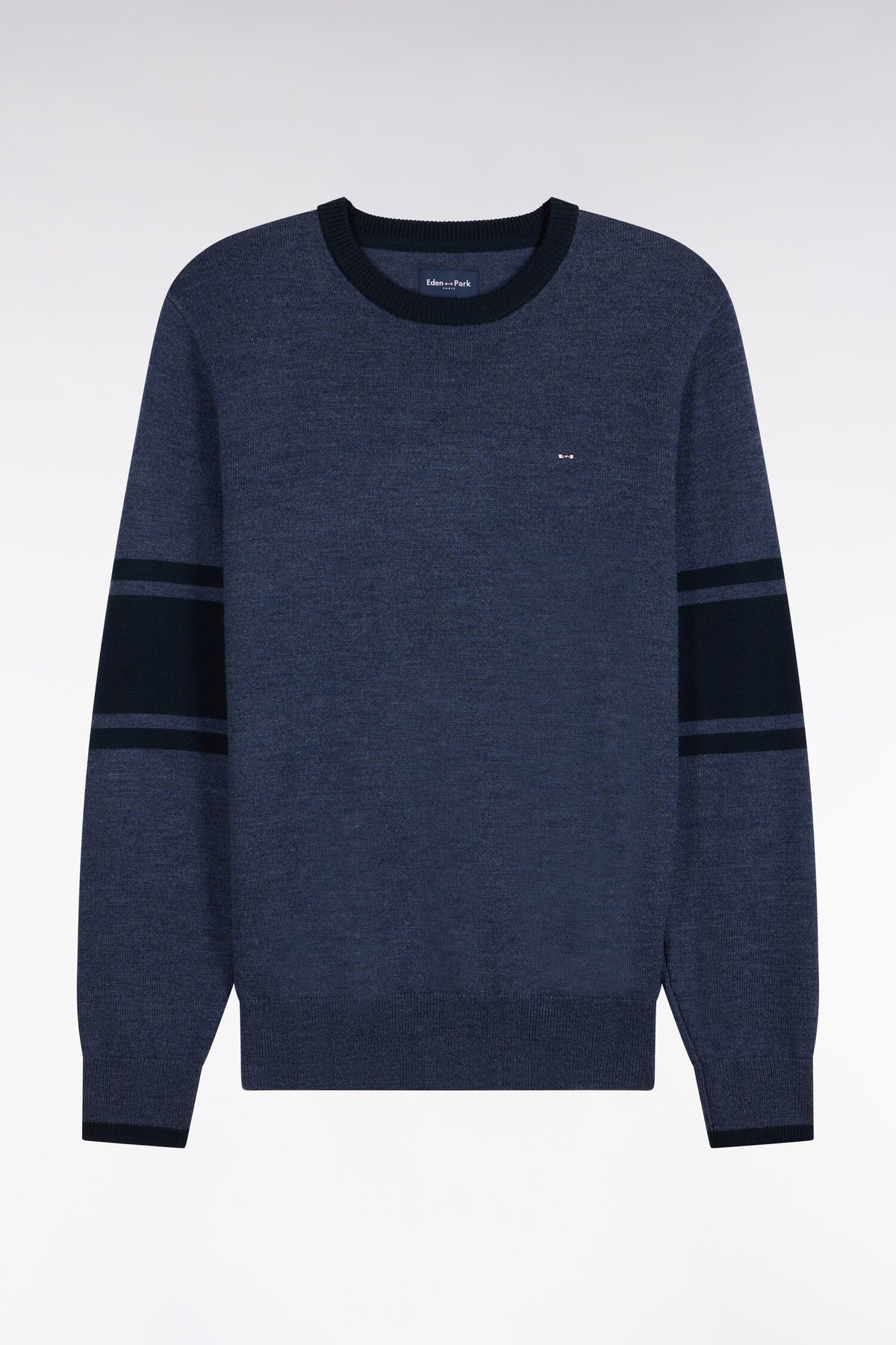 Round-neck sweater in navy merino wool jersey