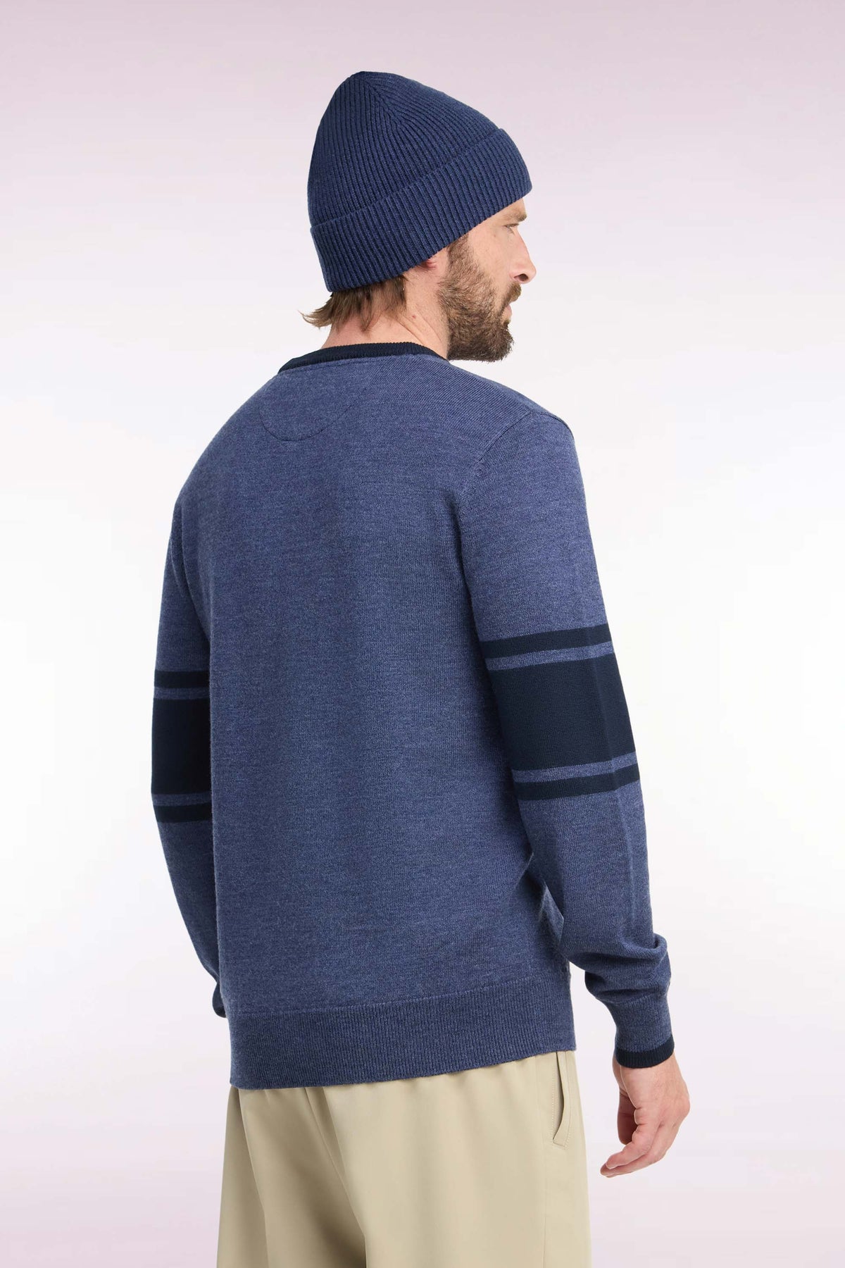 Round-neck sweater in navy merino wool jersey