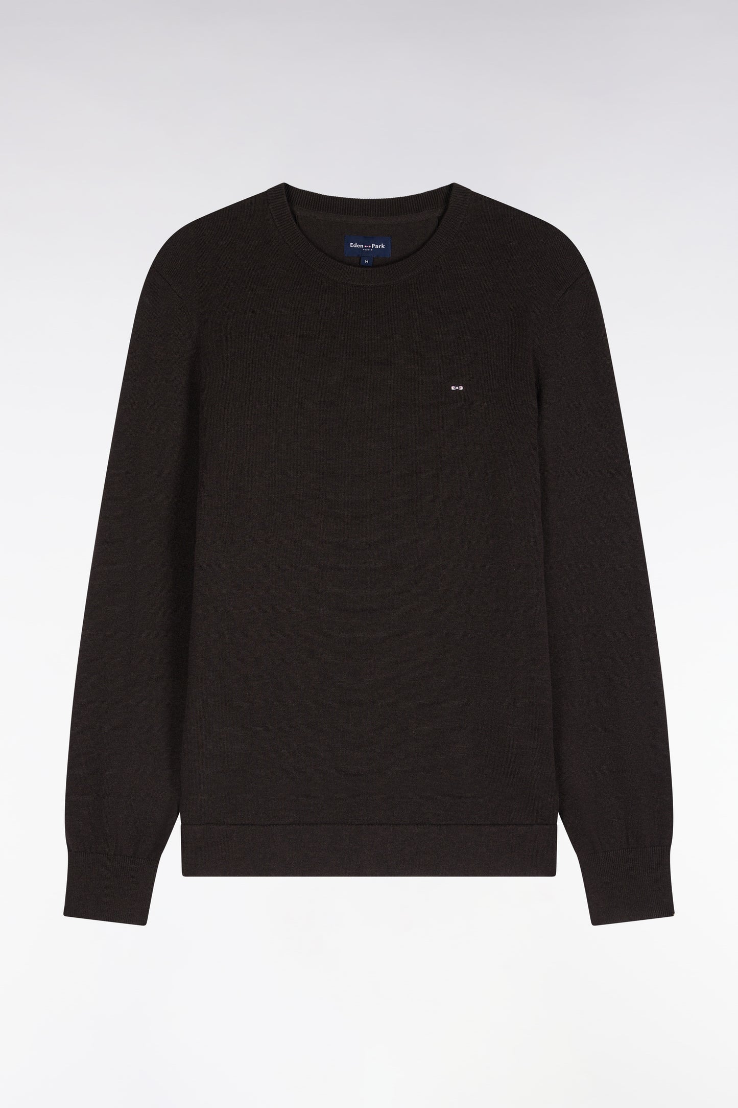 Pull à col rond en coton et viscose marron coupe droite