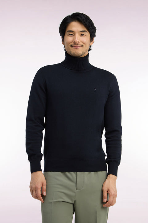 Pull à col roulé en coton et viscose noir coupe droite - Image 3