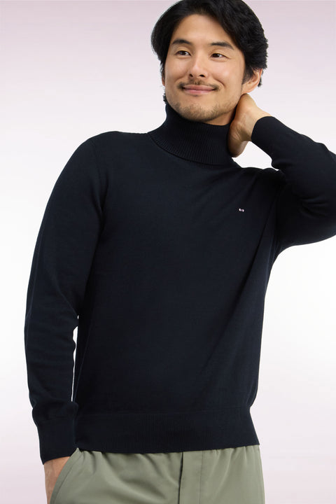 Pull à col roulé en coton et viscose noir coupe droite - Image 1