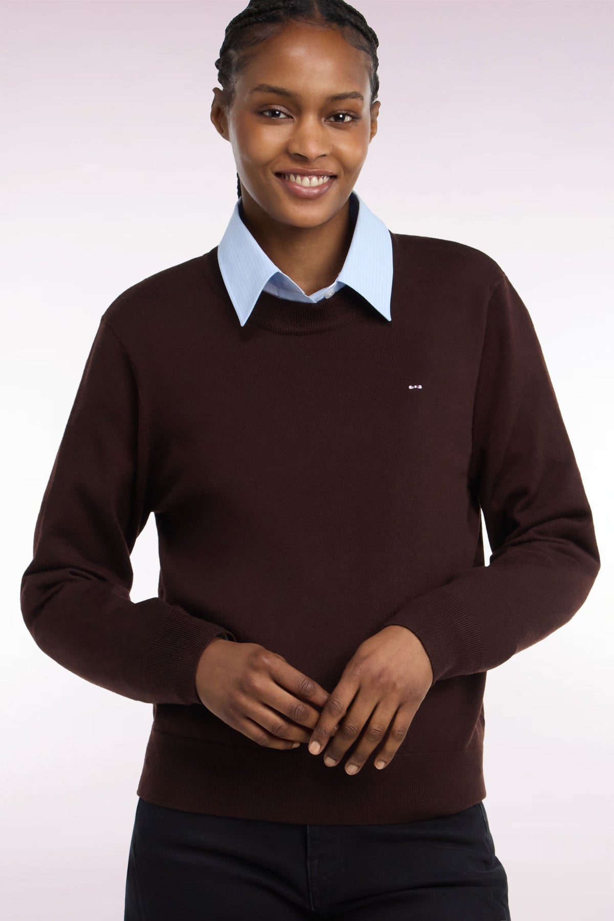 Pull col rond en laine marron coupe droite