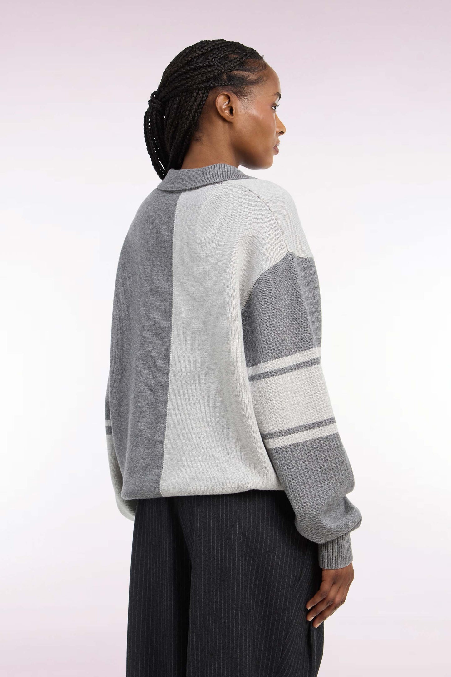 Pull col maillot en laine et coton gris coupe oversized