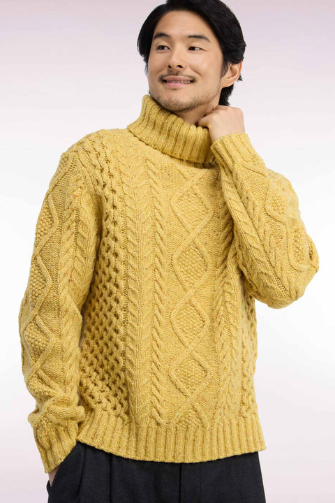 Yellow Cable Knit Straight Fit Turtleneck Sweater - Image 1