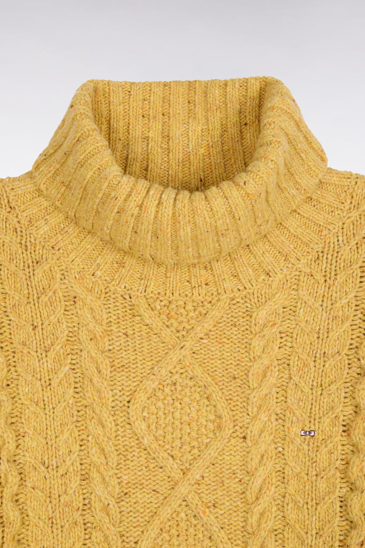 Yellow Cable Knit Straight Fit Turtleneck Sweater