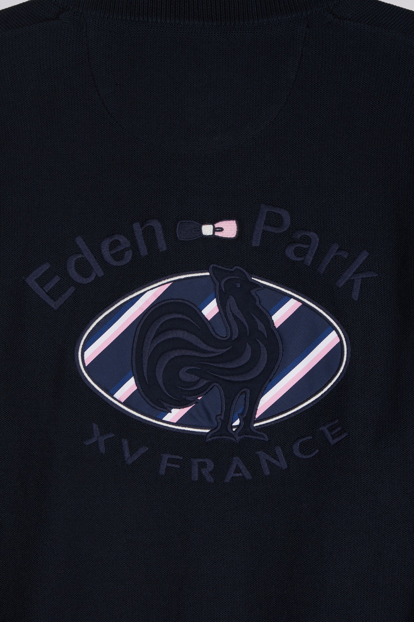 Pull à col montant zippé en coton marine broderie XV de France coupe regular