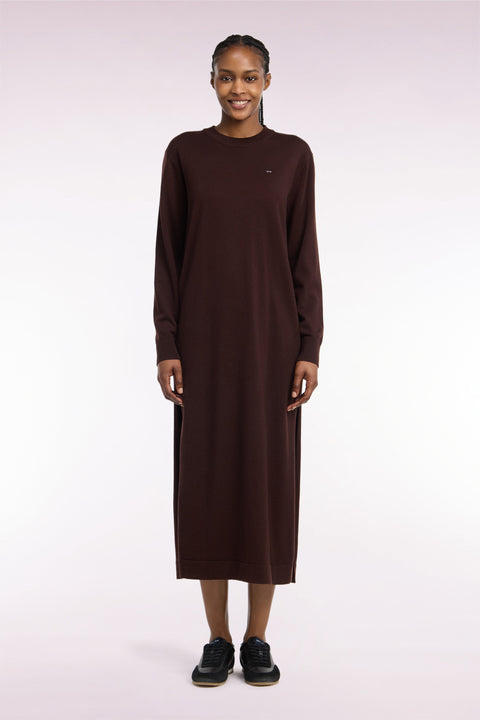 Straight cut brown wool slit midi dress - Image 3