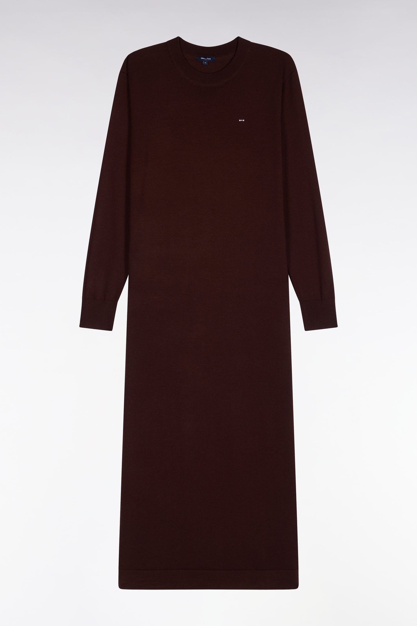 Robe midi fendue en laine marron coupe droite