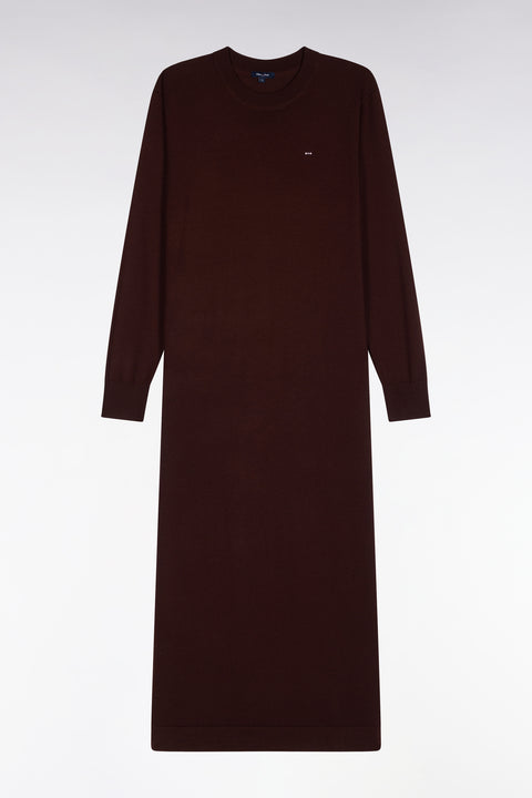 Straight cut brown wool slit midi dress - Image 2