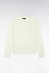 Round-neck sweatshirt in ecru cotton fleece, straight cut