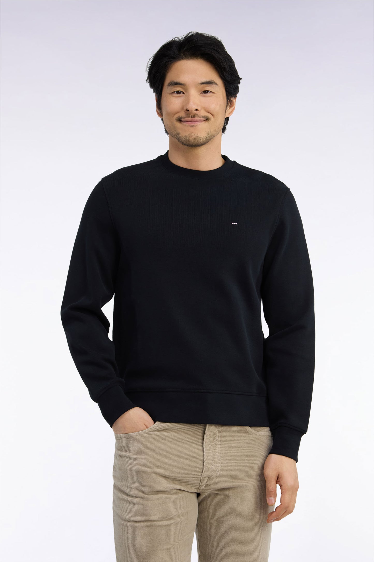 Sweatshirt à col rond en molleton coton noir coupe droite