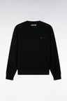Round-neck sweatshirt in black cotton fleece, straight cut
