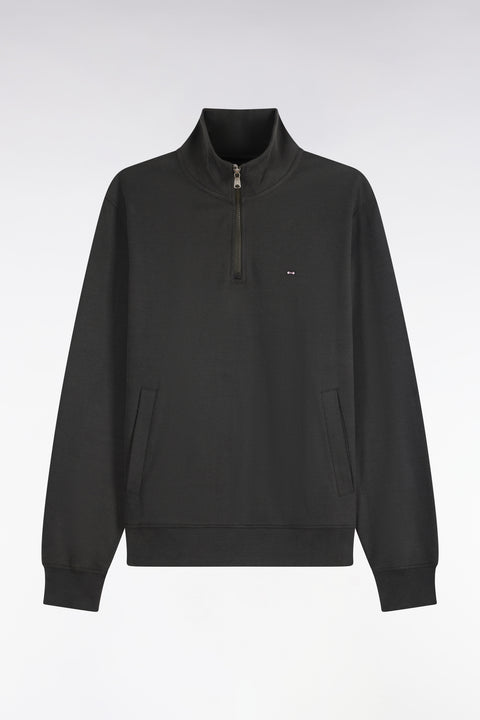 Sweatshirt col camionneur en molleton coton kaki coupe droite - Image 2