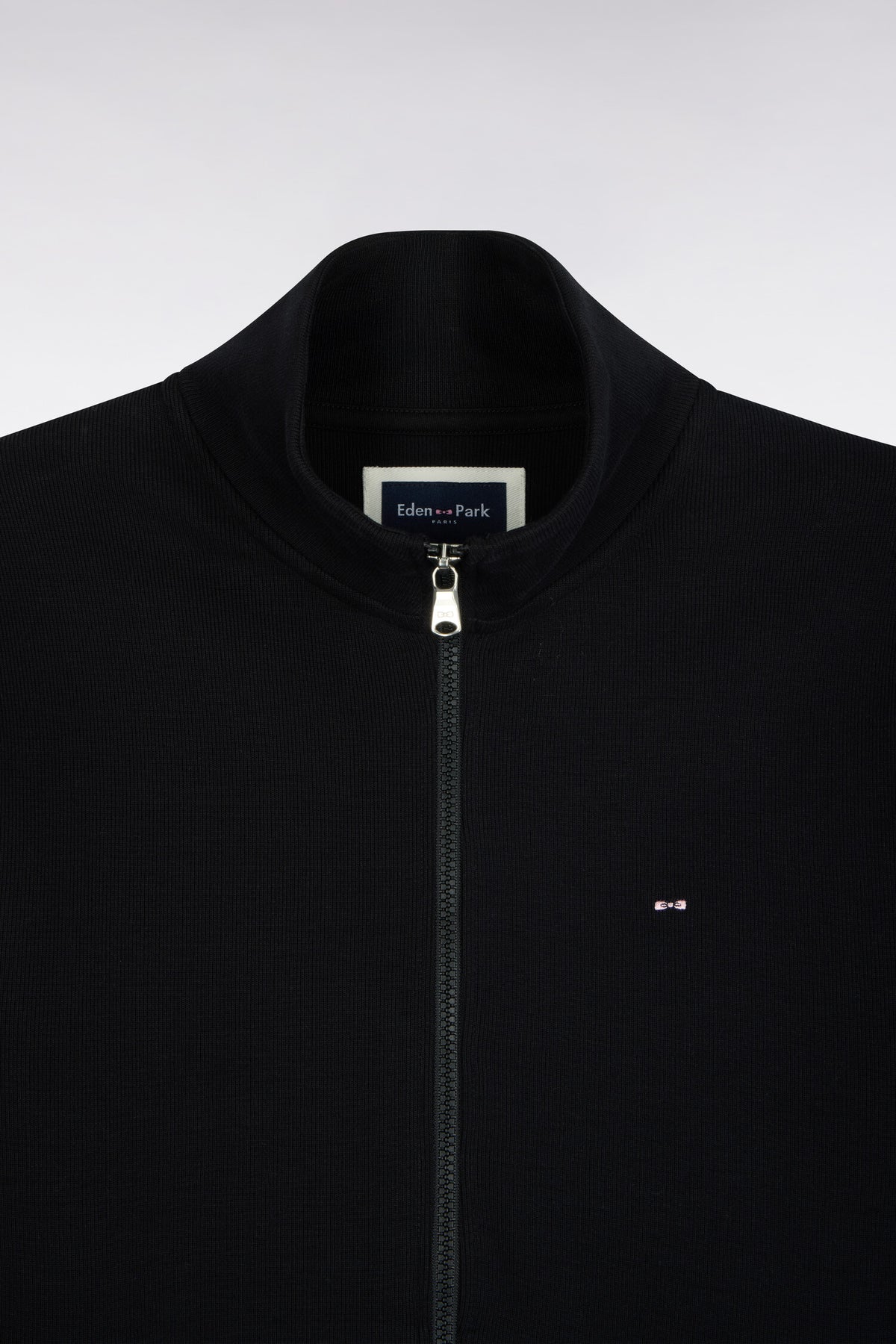 Sweatshirt zippé en molleton coton noir coupe droite