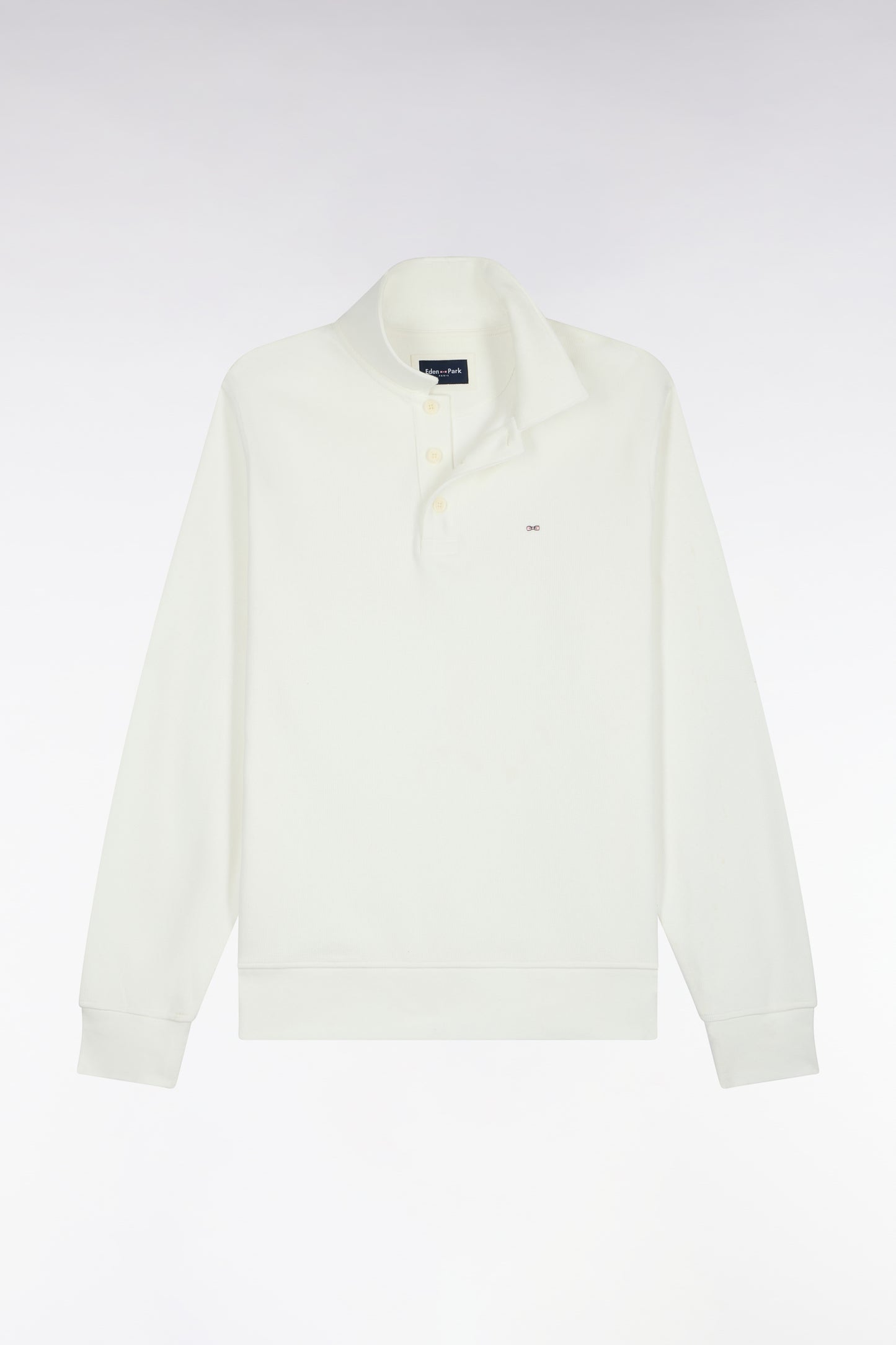 Sweatshirt col polo en coton écru coupe droite