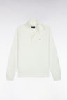 Straight cut ecru cotton sweatshirt with polo collar