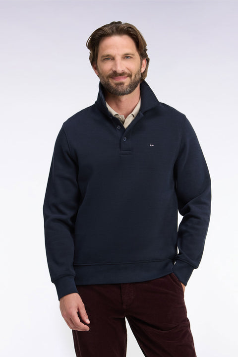 Straight cut navy cotton polo collar sweatshirt - Image 3
